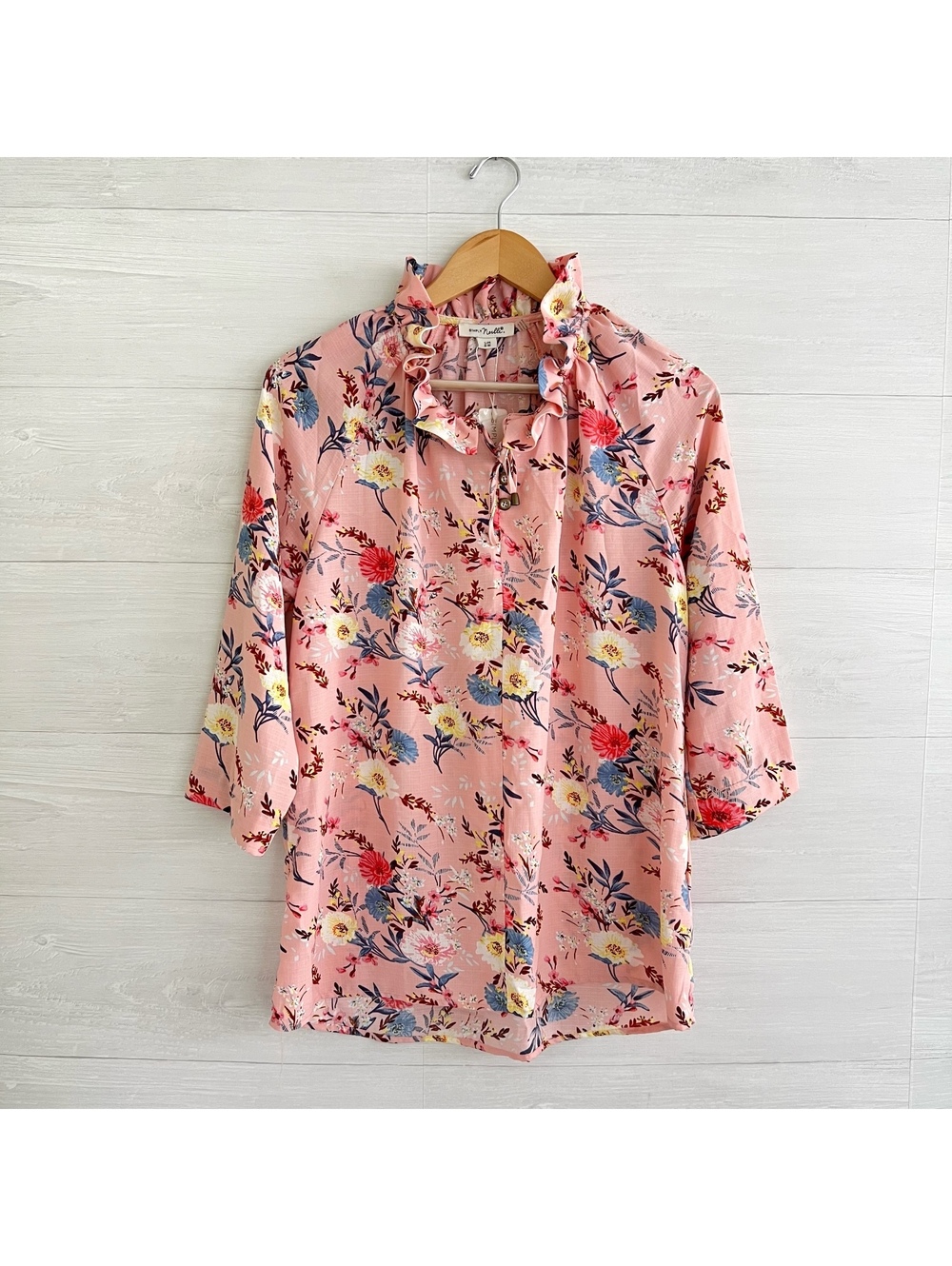 NWT Simply Noelle Pink Floral Ruffle Pie Crust Collar Boho Tunic Top S/M